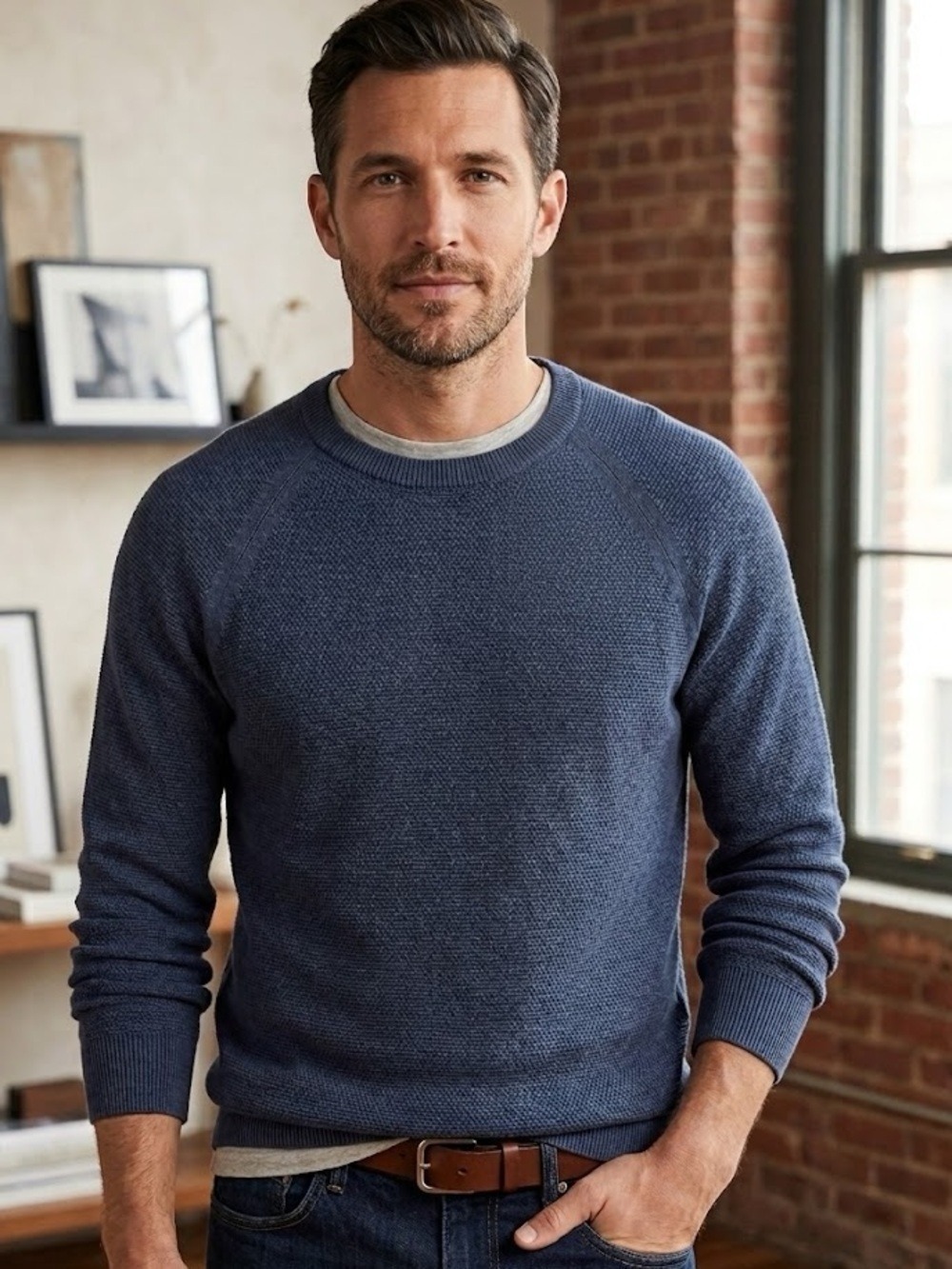 NWT J.Crew Men's Waffle Knit Crewneck Sweater - Picture 3 of 5